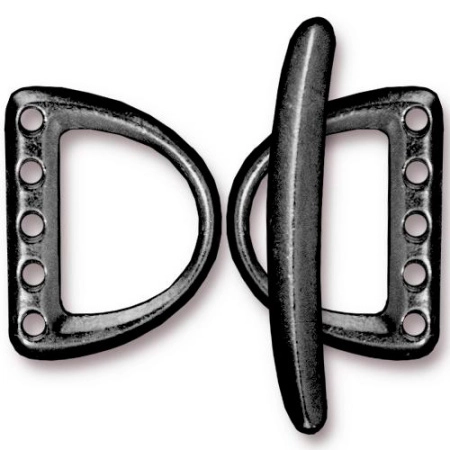 Застежка, 19х16мм, TierraCast, тогл D-образный, на пять нитей, базовый материал - оловянный сплав, вороненая сталь, 1 шт.