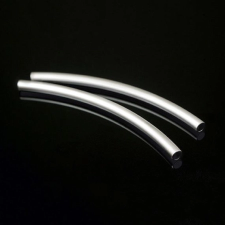 Бусина металлическая, 45х2.6мм, Корея, трубочка изогнутая, базовый материал - латунь, матовый родий, 1 шт.