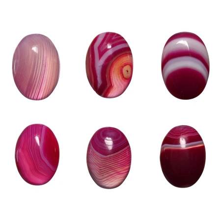 Кабошон каменный, 25х18мм, агат полосатый, насыщенно-розовый/фуксия, 1 шт.