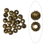 <p>
 Бусины с бороздками в винтажном стиле. Цвет бронзовый, оттенок может отличаться от фотографии и в разных поставках. Диаметр отверстия около 2.8 мм. Цена за 10 грамм (около 16 бусин, фасуются на вес без проверки на дефекты).</p>