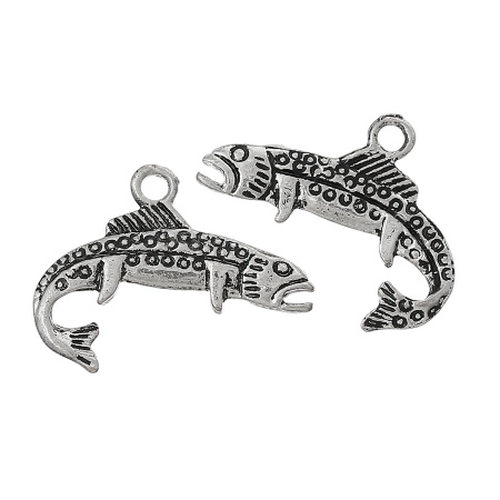 Подвеска, 25х19мм, рыба-прыгун, базовый материал - цинковый сплав, стиль тибетское серебро, 5 шт.