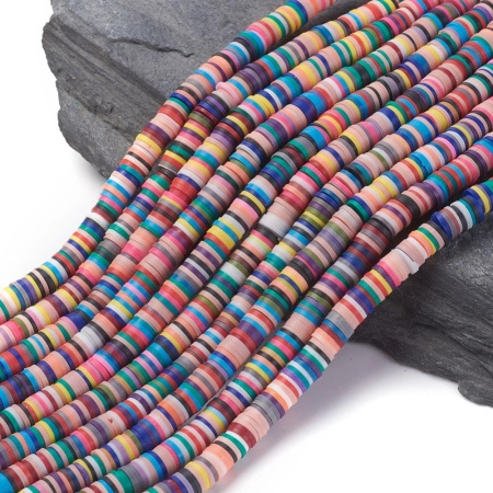 Бусины из гибкой полимерной глины, 6х1мм, диски (чипсы), микс цветов в тёмных тонах, 350-400 шт., низка