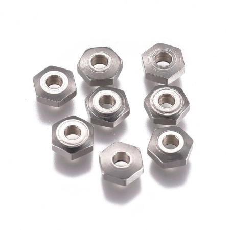 Бусина металлическая, 6х5х2мм, рондель шестиугольная, базовый материал - нержавеющая сталь, без покрытия, 20 шт.