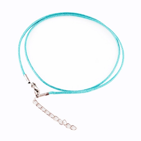 Шнур синтетический вощеный, полиэстеровый, около 1.5мм, светло-бирюзовый, 42 см, готовый, 5 шт.