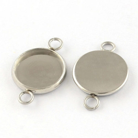 Рамка-коннектор для кабошона 25х18мм (внутренний размер 16мм), круглая, лаконичная, базовый материал - нержавеющая сталь, без покрытия, 5 шт.