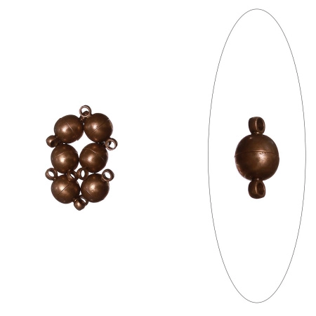 Застежка, 11.5х6мм, магнитная, шарик, базовый материал - латунь, под медь, 5 шт.