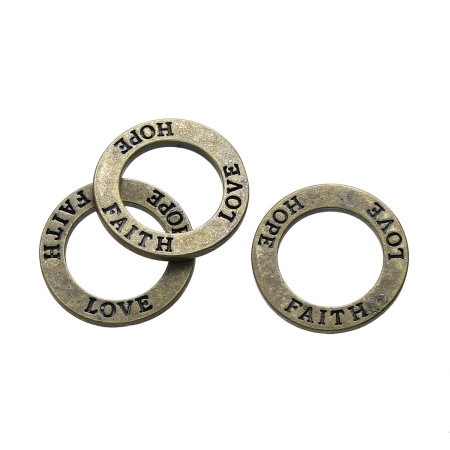 Коннектор, 23мм, кольцо Faith, Hope, Love, базовый материал - цинковый сплав, бронзовое, 1 шт. Коннектор, 23мм, кольцо Faith, Hope, Love, базовый материал - цинковый сплав, бронзовое, 1 шт.