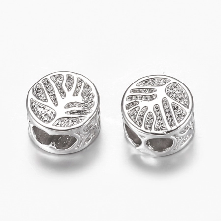 Бусина металлическая, 8.5х5.5мм, плоская, Дерево жизни, базовый материал - латунь, под родий, 5 шт.