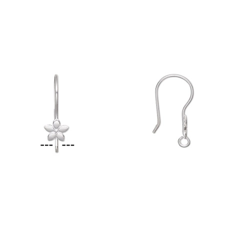 Швензы открытые, 21х7мм, с цветочком, базовый материал - нержавеющая сталь, посеребренные, пара