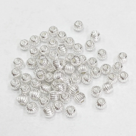 Бусина металлическая, 4мм, с бороздками, базовый материал - цинковый сплав, серебристого цвета, 10 грамм