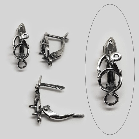 Швензы закрытые, 18х7мм, с английским замком, Мелодия, с оправами для кристаллов, базовый материал - латунь, посеребренные с чернением, пара