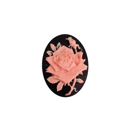 Камея акриловая, 25х18мм, роза, розовая на черном, 1 шт.