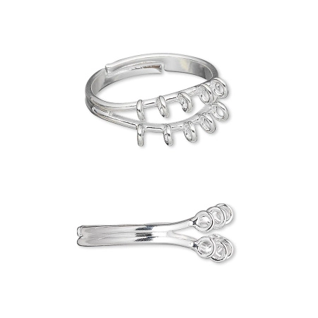 Основа для кольца, регулируемого размера, десять петелек, базовый материал - латунь, посеребренная, 1 шт.