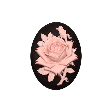 Камея акриловая, 40х30мм, роза, розовая на черном, 1 шт.