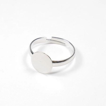 Основа для кольца, регулируемого размера, с платформой 10мм, базовый материал - латунь, серебристого цвета, 5 шт.