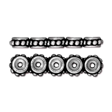 Разделитель, 27х7мм, TierraCast, шестеренки, на пять отверстий, базовый материал - оловянный сплав, посеребренные с чернением, 1 шт.