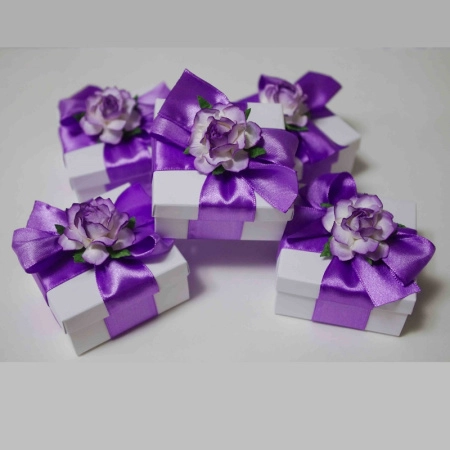 Подарочная коробочка, 6.2х6.2х3.1см, фиолетовая с розой, 2 шт.