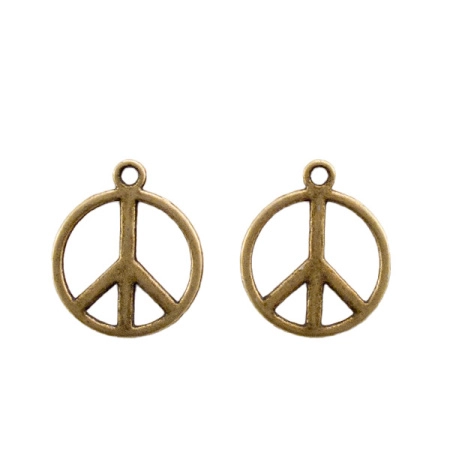 Подвеска, 21х17мм, пацифистский знак, базовый материал - цинковый сплав, бронзовый, 1 шт.