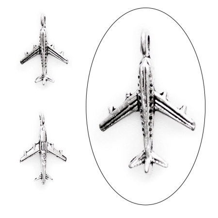 Подвеска, 23х16мм, самолет, базовый материал - цинковый сплав, стиль тибетское серебро, 10 шт.