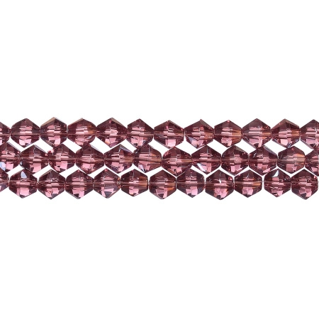 Бусины стеклянные, 6мм, граненые, биконусы, светло-аметистовые с перламутровым покрытием, 50 шт., низка Бусины стеклянные, 6мм, граненые, биконусы, светло-аметистовые с перламутровым покрытием, 50 шт., низка