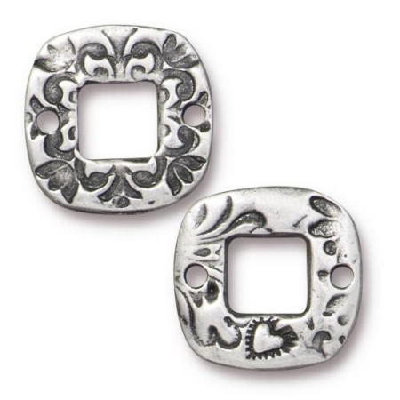 Коннектор, 15х15мм, TierraCast, квадратный, Флора, базовый материал - оловянный сплав, под античное серебро, 2 шт.