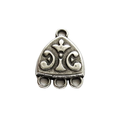 Соединитель-переходник, 27х20х2.5мм, Историческая коллекция, Восточная красавица, с тремя петельками, базовый материал - цинковый сплав, посеребренная с чернением, 1 шт., УЦЕНКА
