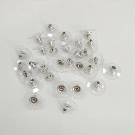 Застежки для пусет, 11.5х6мм, базовый материал - латунь, стального цвета, с пластиковым ободком, 5 грамм