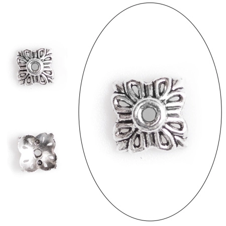 Шапочка для бусин (обниматель), 12х5мм, квадратная снежинка, базовый материал - цинковый сплав, стиль тибетское серебро, 50 шт. Шапочка для бусин (обниматель), 12х5мм, квадратная снежинка, базовый материал - цинковый сплав, стиль тибетское серебро, 50 шт.