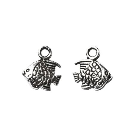 Подвеска, 10.5х10мм, маленькая рыбка, базовый материал - цинковый сплав, стиль тибетское серебро, 1 шт.