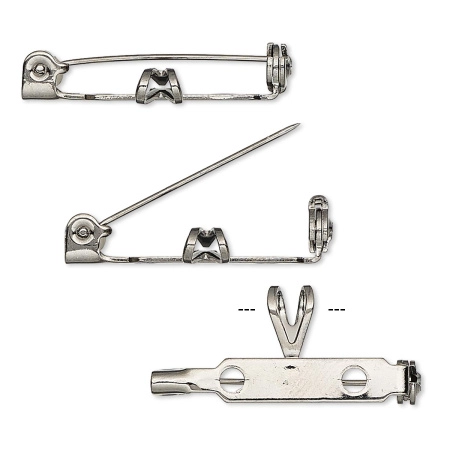 Основа для броши или кулона, 26х12мм, базовый материал - сталь, с фиксатором, вороненая сталь, 1 шт.