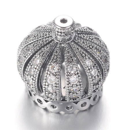 Цилиндр, 16х15мм (внутренний размер 11мм), Milano, Корона с фианитами, базовый материал - латунь, под родий, 1 шт., УЦЕНКА Цилиндр, 16х15мм (внутренний размер 11мм), Milano, Корона с фианитами, базовый материал - латунь, под родий, 1 шт., УЦЕНКА