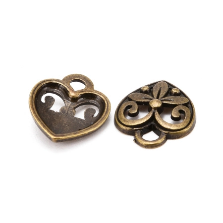Подвеска, 15х12.5мм, сердце с орнаментом, базовый материал - цинковый сплав, бронзовое, 1 шт.