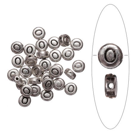 Бусина металлическая, 7х4мм, буква O, базовый материал - цинковый сплав, серебристая с чернением, 10 шт.
