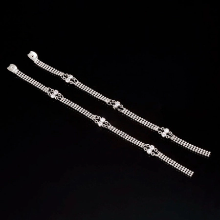 Застежка для моносерьги, 138х5мм, Корея, Полоска с фианитами, базовый материал - латунь, родий, 1 шт.