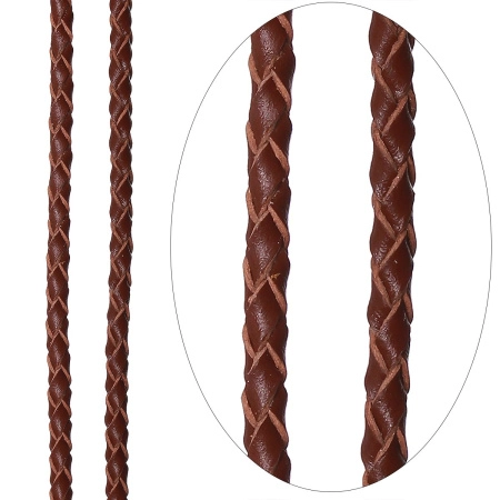 Шнур кожаный, около 2.5-3мм, плетеный, коричневый, 1 метр