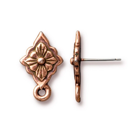 Пусеты, 17х10мм, TierraCast, Королева, с петелькой, базовый материал - титан/пьютер, медная с чернением, пара