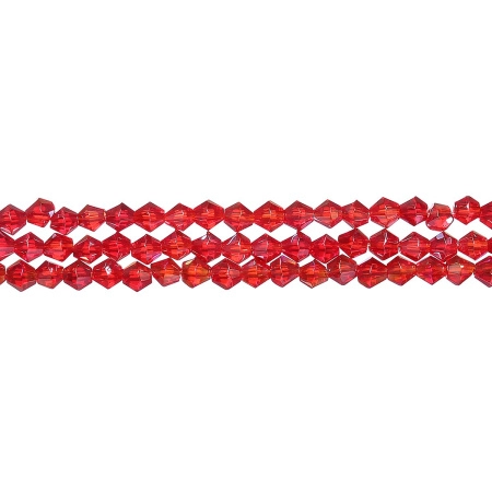 Бусины стеклянные, 4-5мм, граненые, биконусы, красные с радужным покрытием, 78 шт., низка Бусины стеклянные, 4-5мм, граненые, биконусы, красные с радужным покрытием, 78 шт., низка