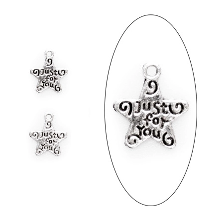Подвеска, 13.5х12мм, звездочка just for you, базовый материал - цинковый сплав, стиль тибетское серебро, 1 шт.