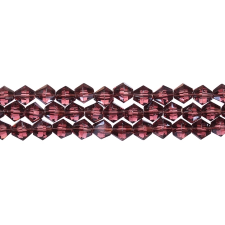 Бусины стеклянные, 6мм, граненые, биконусы, аметистовые с перламутровым покрытием, 50 шт., низка Бусины стеклянные, 6мм, граненые, биконусы, аметистовые с перламутровым покрытием, 50 шт., низка