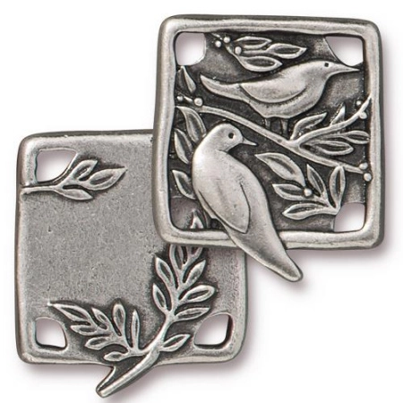 Коннектор, 21.2х18.5мм, TierraCast, Птицы на дереве, базовый материал - оловянный сплав, под античное серебро, 1 шт.
