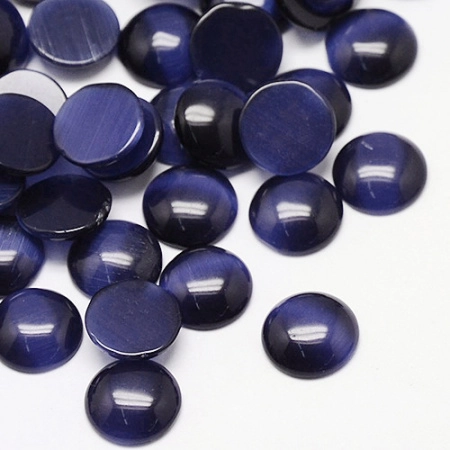 Кабошон стеклянный, 14мм, кошачий глаз (имитация), темно-синий, 1 шт.