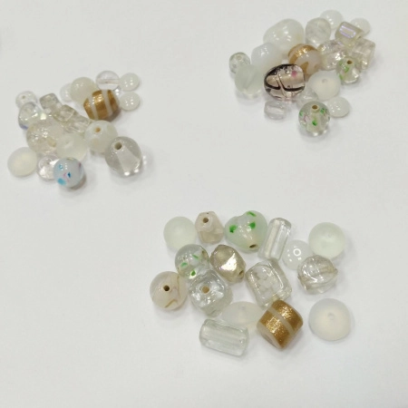 Бусины лэмпворк, 7х4мм - 14х11мм, микс, бело-золотистые, 15 грамм