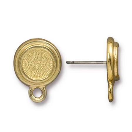 Пусеты, 16х12мм, TierraCast, с платформой-рамкой для кабошона и петелькой, базовый материал - титан/пьютер, позолоченные, пара