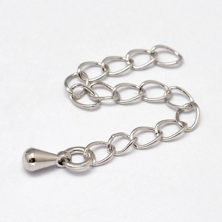 Цепочка-удлинитель с декоративной подвеской-капелькой, 4х3мм, витая, базовый материал - латунь, стального цвета, 5-6 см, 10 шт.