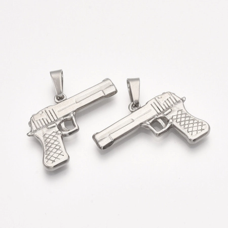 Подвеска, 30х30х5мм, пистолет, базовый материал - нержавеющая сталь, без покрытия, 1 шт.