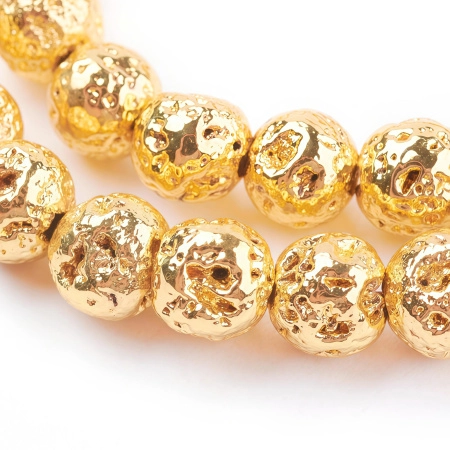 Бусины каменные, вулканическая лава, металлизированная, под золото, 8-9мм, 45 шт., низка