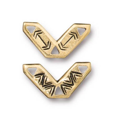 Соединитель-переходник, 18.5х10мм, TierraCast, на два отверстия, V-образный, базовый материал - оловянный сплав, позолоченный с чернением, 2 шт.