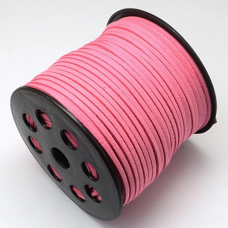 Шнур из искусственной замши, около 3х1.5мм, плоский, клубнично-розовый, 5 метров