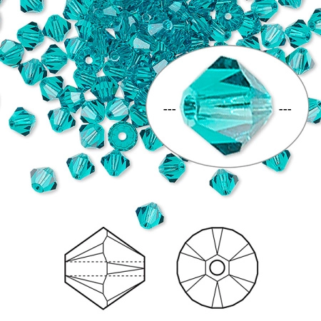 Бусина Swarovski, 4мм, Биконус (#5328), голубой циркон (цвет 229), 10 шт.