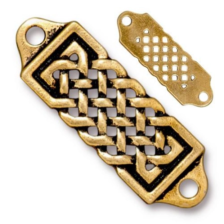 Коннектор, 36.5х12мм, TierraCast, Кельтский, базовый материал - оловянный сплав, позолоченный с чернением, 1 шт.